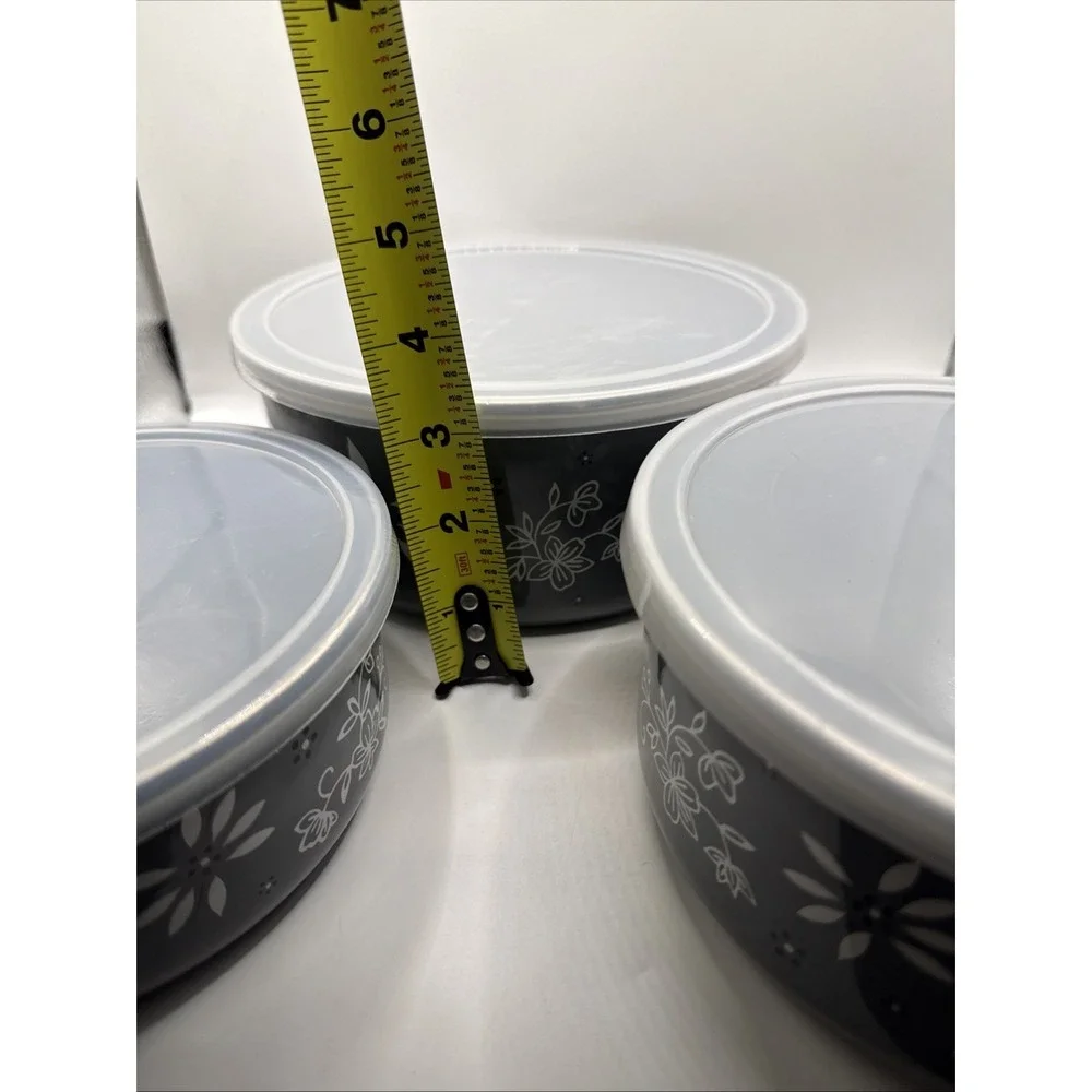 Temptations Stainless Steel Bowls With Lids/ Set of 3 Old World/Floral Lace Gray